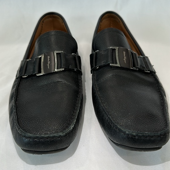 SALVATORE FERRAGAMO Sardegna Nero Pebble Calf Black Driving Loafers - Picture 4 of 6